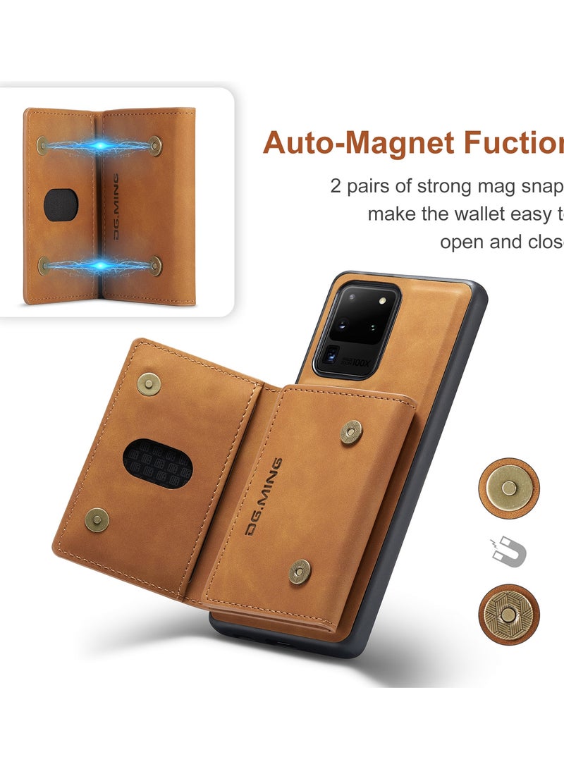 DGMING - Wallet Case for Samsung Galaxy S20 Ultra, DG.MING Premium Leather Phone Case Back Cover Magnetic Detachable with Trifold Wallet Card Holder Pocket (Brown) - Image 1