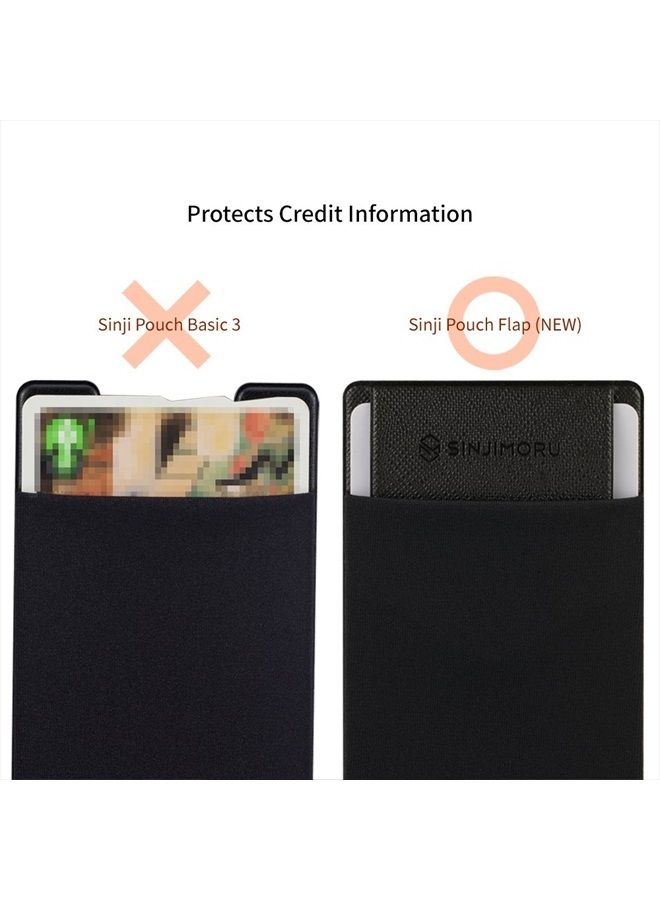 Sinjimoru Secure Card Holder for Back of Phone, Stretchy Fabric Cell Phone Wallet Stick On Credit Card Case for iPhone & Android. Sinji Pouch Flap Black - Image 3