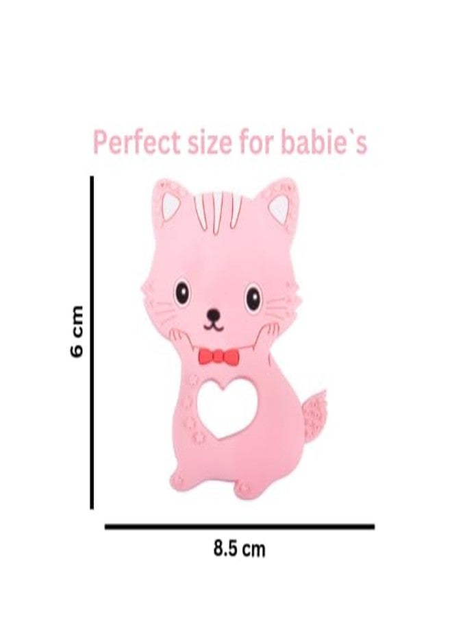 Rukan BPA Free Silicone Baby Teether - Cat Shape for 3-48 Months, Textured Surface for Gum Relief (Pink) - Image 3