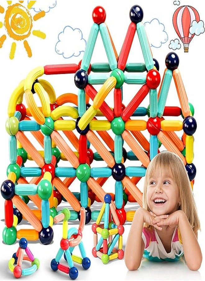 STEM - 64 Pcs Magnetic Building Blocks, Montessori Magnet Toys for Toddlers, STEM Learning Toys for Boys and Girls, Creativity Kids Games, ABS Material, Non-Toxic, Ages 3+ - Image 1