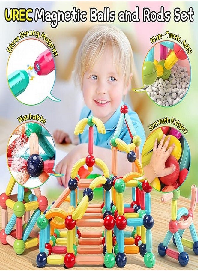 STEM - 64 Pcs Magnetic Building Blocks, Montessori Magnet Toys for Toddlers, STEM Learning Toys for Boys and Girls, Creativity Kids Games, ABS Material, Non-Toxic, Ages 3+ - Image 1