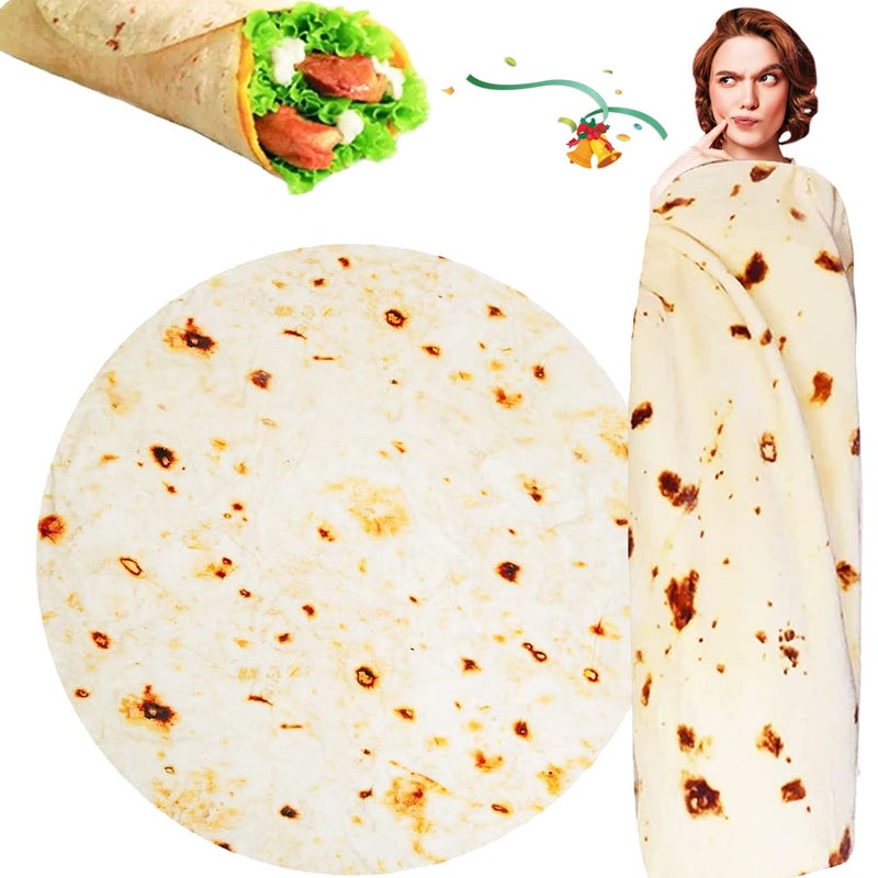 SILUI Tortilla Burrito Blanket White Elephants Gifts for Adults Kids Funny Novelty Gag Food Throw Blanket for Birthday Christmas 300 GSM Flannel Taco Wrap Blanket71 Inches