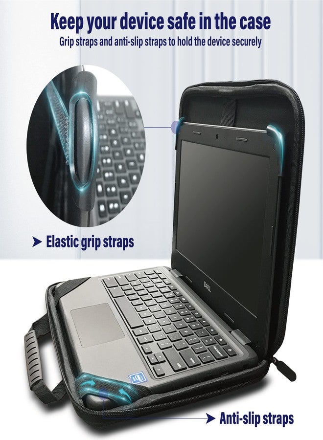IBENZER EVA Stay-in Protective Case for 11" MacBook Air/Asus/Acer/Samsung/HP/Lenovo Chromebook Laptop, Hardshell Laptop Bag with ShoulderStrap & Handle for K-12 Students, Work, Black, EVA-LS-BK - Image 4