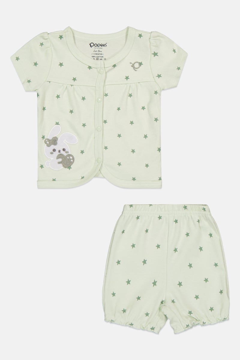 POPEES Toddlers Girl 2 Pcs Allover Print Top And Bloomer Set, Mint Green - Image 2