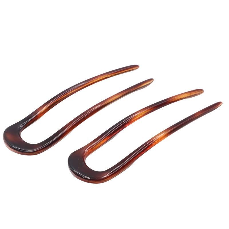Parcelona French U Shaped Prong Tortoise Shell Large 4 34 Celluloid Set of 2 No Metal Chignon Hair Pin Sticks for Girls and Women Made in France