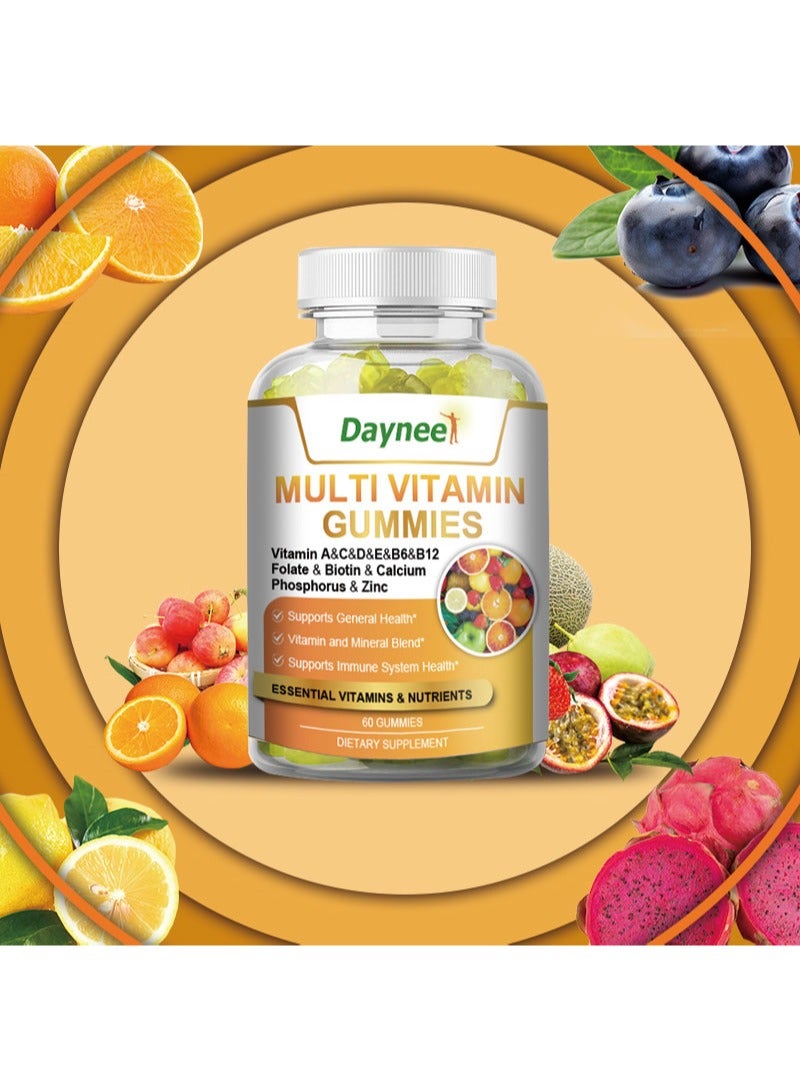 وينز تاون 60 قطعة من حلوى الجيلي متعددة الفيتامينات، فيتامين أ، ج، د، هـ، ب6، ب12، حمض الفوليك والبيوتين والكالسيوم والفوسفور والزنك، حلوى الجيلي متعددة الفيتامينات المتقدمة - Image 2