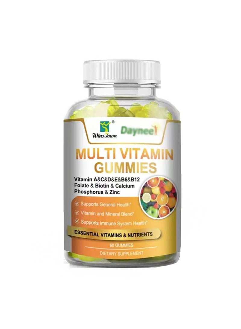 وينز تاون 60 قطعة من حلوى الجيلي متعددة الفيتامينات، فيتامين أ، ج، د، هـ، ب6، ب12، حمض الفوليك والبيوتين والكالسيوم والفوسفور والزنك، حلوى الجيلي متعددة الفيتامينات المتقدمة - Image 1