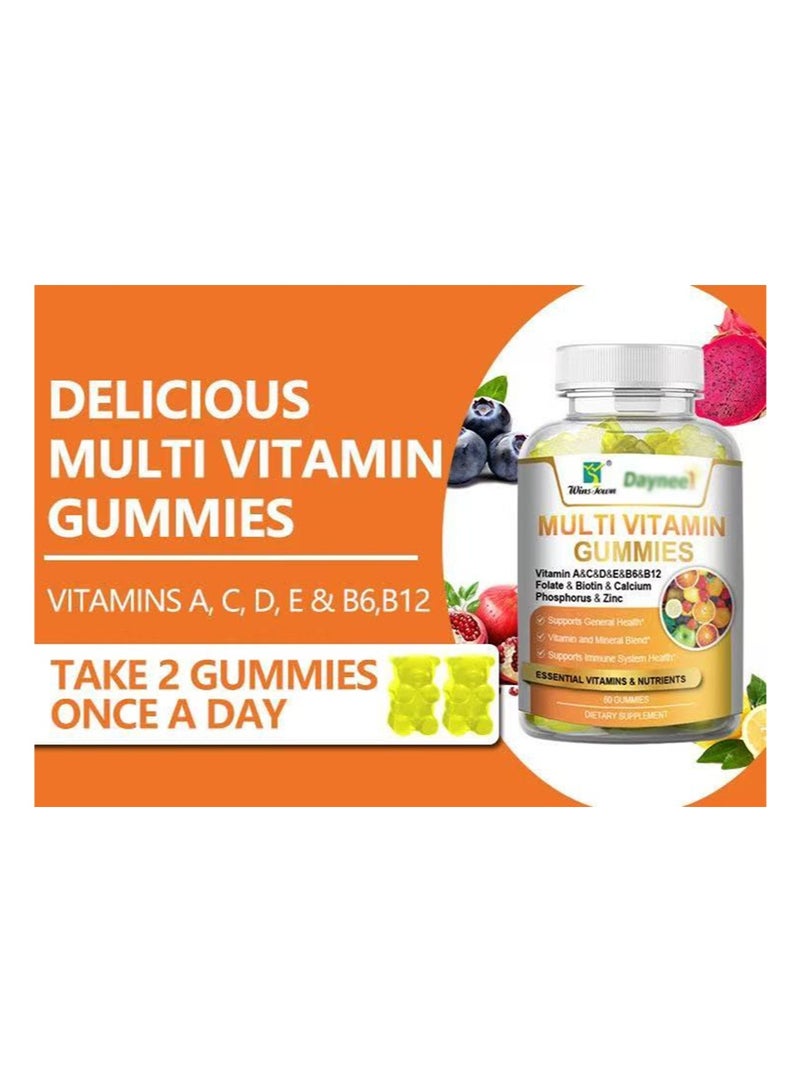 وينز تاون 60 قطعة من حلوى الجيلي متعددة الفيتامينات، فيتامين أ، ج، د، هـ، ب6، ب12، حمض الفوليك والبيوتين والكالسيوم والفوسفور والزنك، حلوى الجيلي متعددة الفيتامينات المتقدمة - Image 4