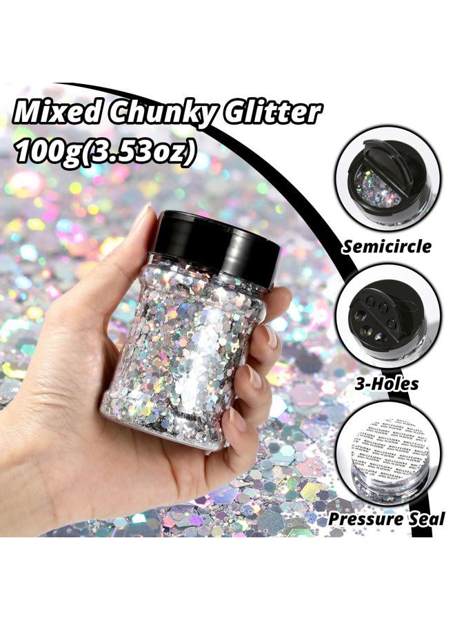 HTVRONT Holographic Silver Chunky Glitter - 100g/3.53oz Silver Glitter for Crafts, Resin, Nail, Tumbler, Makeup - Image 3