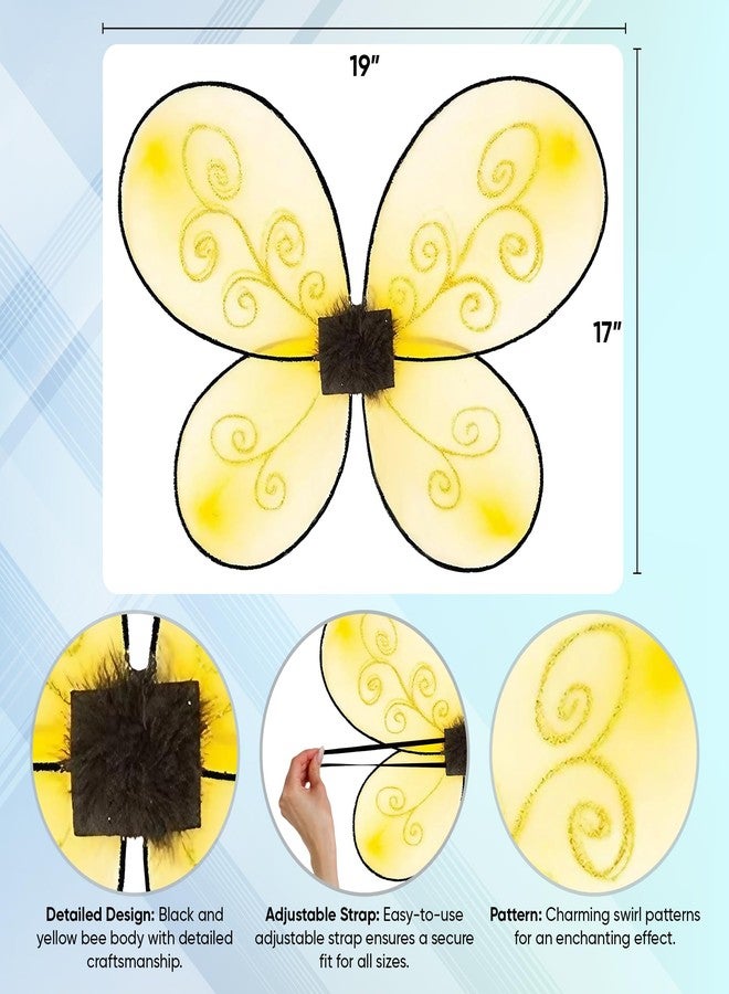Funcredible Bumble Bee Costume Accessories | Bee Wings and Bee Antenna Headband Set | Honey Bee Costumes | Halloween Bumblebee Cosplay Party Favors for Women, Men and Kids - Image 2
