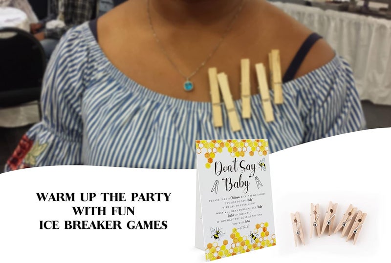 GNATV Honey Bee Dont Say Baby Game 1 Sign and 50 Mini Natural Clothespins Dont Say Baby Baby Shower Game Baby Shower Decorations Baby Shower Games Gender Neutral Honey Bee Baby Shower DS19 - Image 3