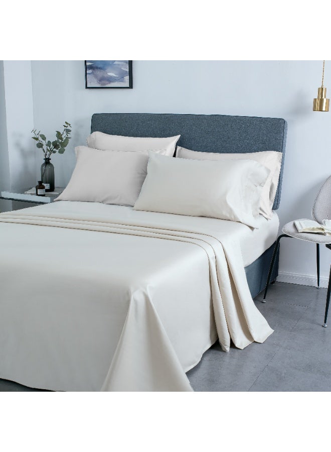 PHF Fitted Sheet 800 Thread Count Satin 100% Egyptian Cotton Natural Soft Durable Breathable Double Size (137cm x 190cm) with 40cm deep pocket, Cream - Image 1
