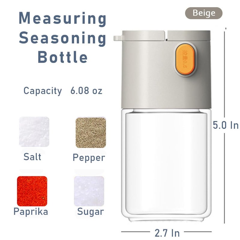 koofull Measure Seasoning Bottle, Salt Shaker or Pepper Shaker, Kitchen Must have, Glass Metering Spice Salt Paprika Pepper Cumin Powder Sugar Dispenser Spice Jar, BPA Free (Beige) - Image 2