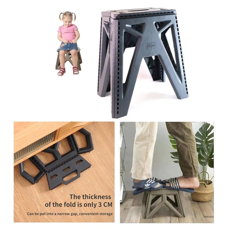 SUPERMOM Folding Stool 18 Inch – Foldable Step Stool with Non-Slip Surface, Holds Up to 95Kg, Portable & Durable for Kitchen, Bathroom, Garden, Bedroom, Adults Use & Safe Enough for Kids (Pack of 1) - Image 3
