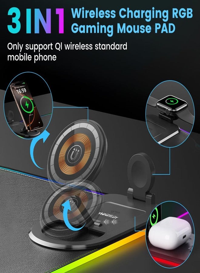 Dexmary 3 in 1 Mouse Pad with Wireless Charging, 31.5"x11.8" Mouse Pad RGB with Magnetic Wireless Charging,15 Light Modes,Non-Slip Base,Waterproof Keyboard Pad, Black - Image 3