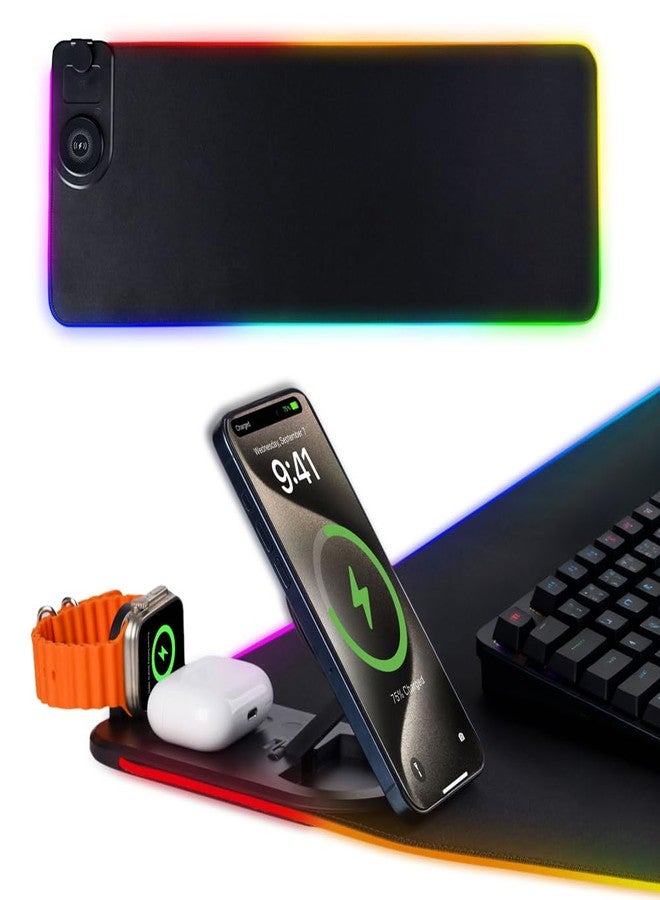 Dexmary 3 in 1 Mouse Pad with Wireless Charging, 31.5"x11.8" Mouse Pad RGB with Magnetic Wireless Charging,15 Light Modes,Non-Slip Base,Waterproof Keyboard Pad, Black - Image 1