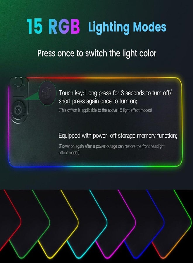 Dexmary 3 in 1 Mouse Pad with Wireless Charging, 31.5"x11.8" Mouse Pad RGB with Magnetic Wireless Charging,15 Light Modes,Non-Slip Base,Waterproof Keyboard Pad, Black - Image 5