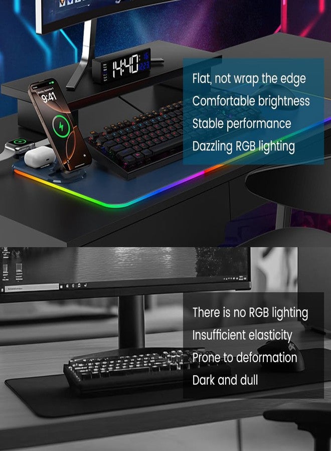 Dexmary 3 in 1 Mouse Pad with Wireless Charging, 31.5"x11.8" Mouse Pad RGB with Magnetic Wireless Charging,15 Light Modes,Non-Slip Base,Waterproof Keyboard Pad, Black - Image 4