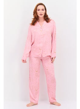 Women 2 Pieces Printed Pyjama Set, Pink