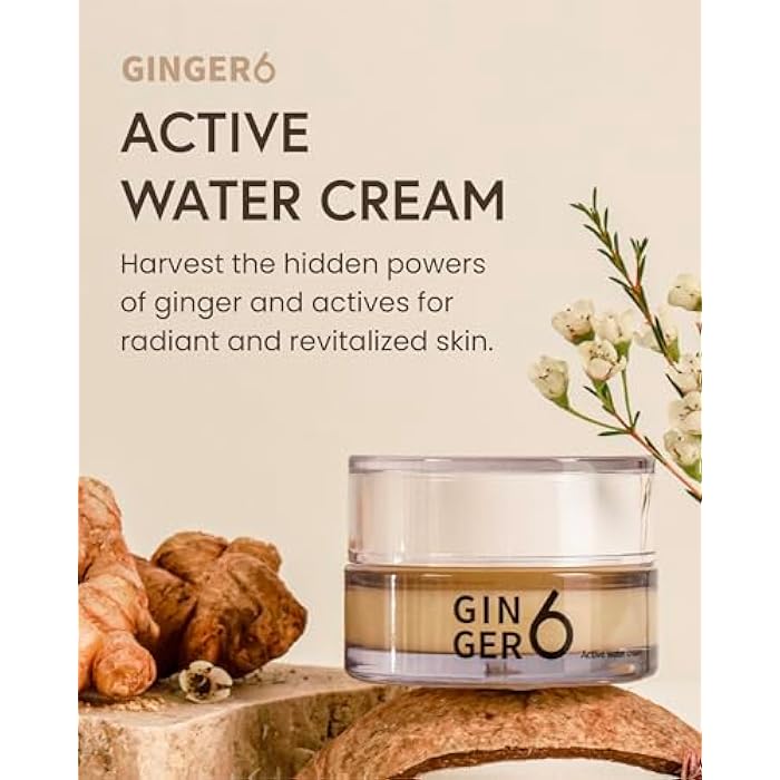 GINGER6 Active Water Cream for Face, 1.69fl. oz. - Lightweight Hydrating Gel Moisturizer, Oil-Free Water Cream with 76% Ginger Water, 10 Hyaluronic Acids, and Peptides for Glass Skin - Image 2