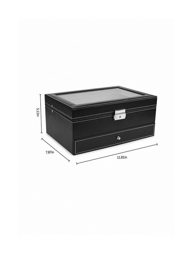 BLOOMING TIME 12 Slots Watch Case Organizer With Jewelry Drawer Black  - Image 2