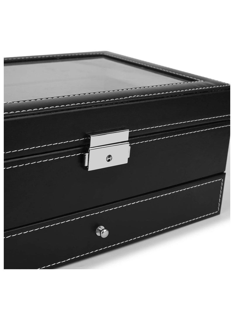 BLOOMING TIME 12 Slots Watch Case Organizer With Jewelry Drawer Black  - Image 4