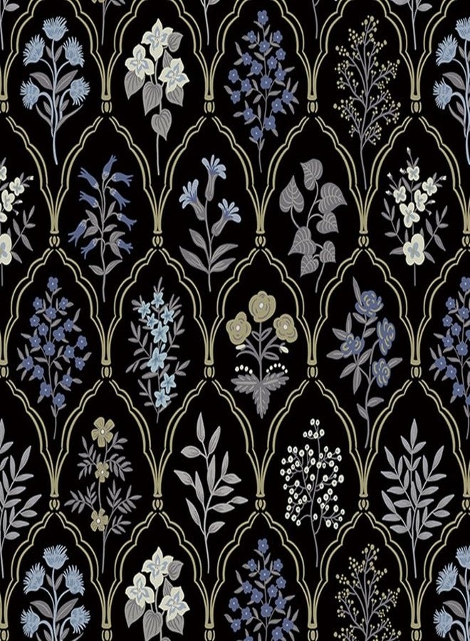 Dimoon 78.7"x17.3" Peel and Stick Wallpaper Contact Paper Floral Vintage Black Wallpaper Modern Removable Wall Paper Self Adhesive Boho Contactpaper for Cabinets Drawers Blue Bedroom Thicken Vinyl - Image 1