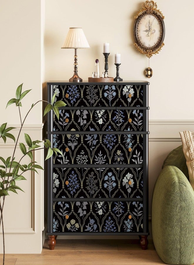 Dimoon 78.7"x17.3" Peel and Stick Wallpaper Contact Paper Floral Vintage Black Wallpaper Modern Removable Wall Paper Self Adhesive Boho Contactpaper for Cabinets Drawers Blue Bedroom Thicken Vinyl - Image 4