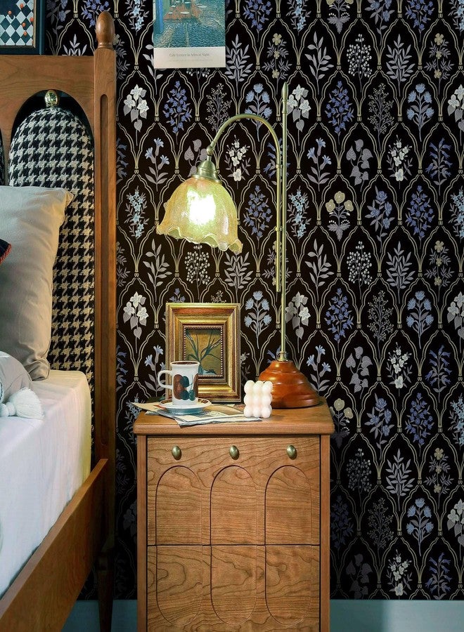 Dimoon 78.7"x17.3" Peel and Stick Wallpaper Contact Paper Floral Vintage Black Wallpaper Modern Removable Wall Paper Self Adhesive Boho Contactpaper for Cabinets Drawers Blue Bedroom Thicken Vinyl - Image 2