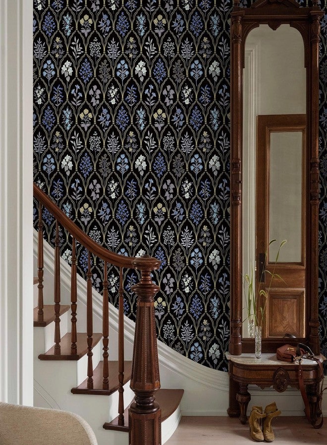 Dimoon 78.7"x17.3" Peel and Stick Wallpaper Contact Paper Floral Vintage Black Wallpaper Modern Removable Wall Paper Self Adhesive Boho Contactpaper for Cabinets Drawers Blue Bedroom Thicken Vinyl - Image 5