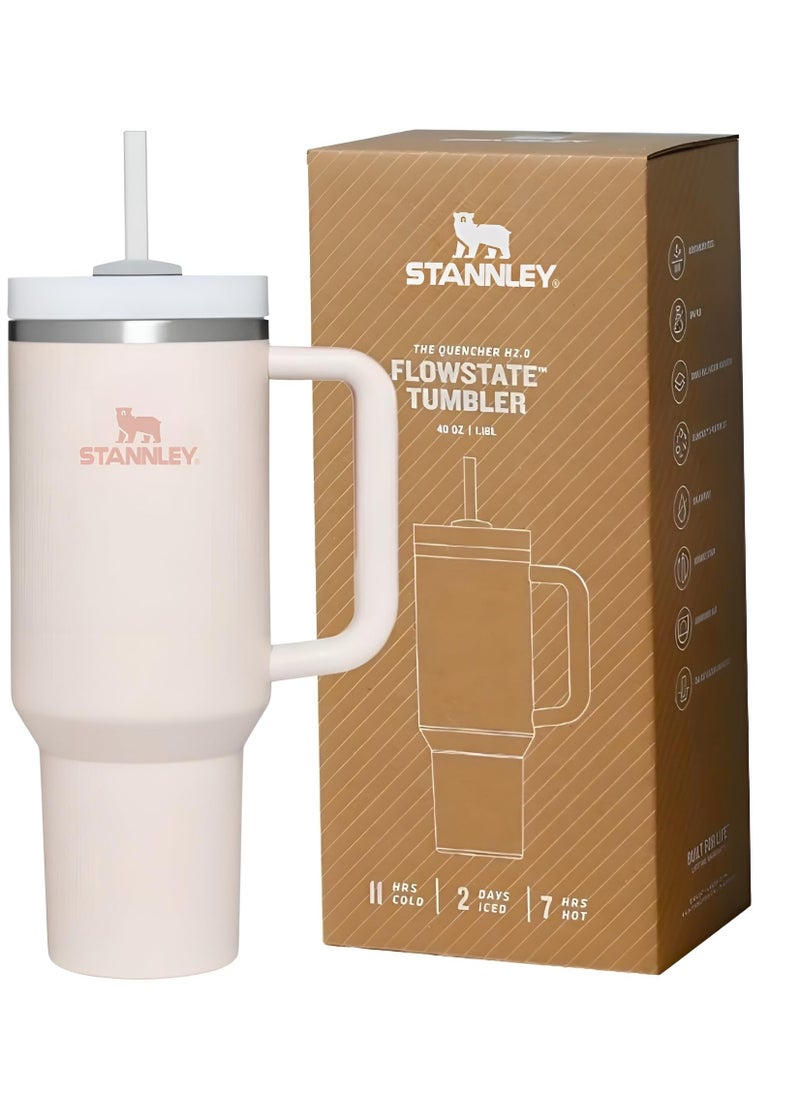 Stanley - Quencher H2.0 FlowState Stainless Steel Tumbler 40 oz with Lid & Straw – Vacuum Insulated for Hot & Cold Drinks, Cream White – Perfect for Water, Iced Tea, Coffee & Smoothies - Image 1