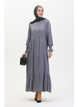 Sefa Merve Front Placket Viscose Dress 0510-03 Anthracite  - Image 2