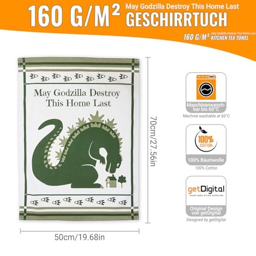 getDigital Dish Cloth May Godzilla Destroy This Home Last - A Funny Home Blessing Kitchen Towel for Geeks and Monster Movie Fans - 100% Cotton, Absorbent and Machine Washable - Image 4