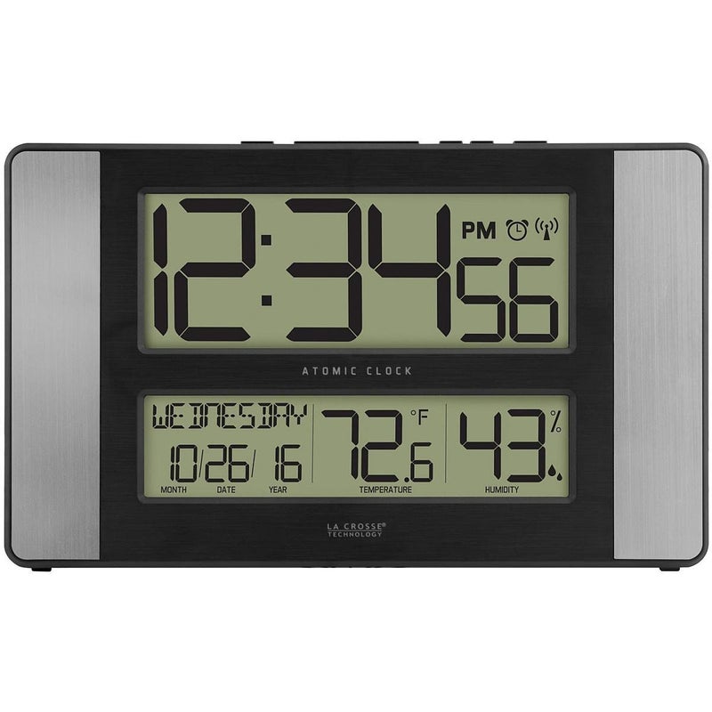 La Crosse Technology 5131417HALINT Atomic Clock with Temperature  Humidity 1110 L x 114 W x 661 H GreyBlack - Image 1