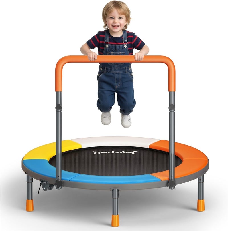 JOY SPOT! 3FT Foldable Trampoline for Kids - 36â€ Mini Small Trampoline with Handle Bar, Indoor Outdoor Fun, Height-Adjustable, Max Load 100LBS, Perfect Toddler Baby Jumping Mat for Fitness & Recreation - Image 1