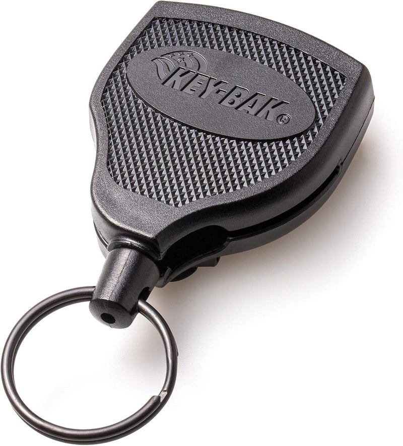 كي باك حامل مفاتيح قابل للسحب مع قفل من Super48 HD 8oz. للمتخصصين، حبل قابل للسحب بطول 48 بوصة، علبة من البولي كربونات الأسود، مشبك حزام فولاذي، حلقة مقسمة كبيرة الحجم - Image 1