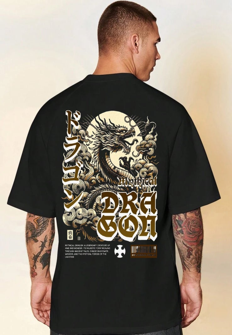 DIVIS Mythical Dragon Black Graphic T-Shirt for Men - Image 1