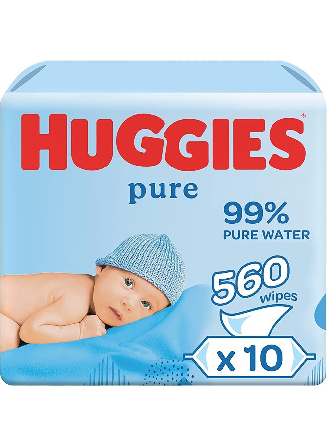HUGGIES Pure Baby Wipes 99% Pure Water Wipes 10 Pack X 56 Wipes (560 Wipes) - Image 1