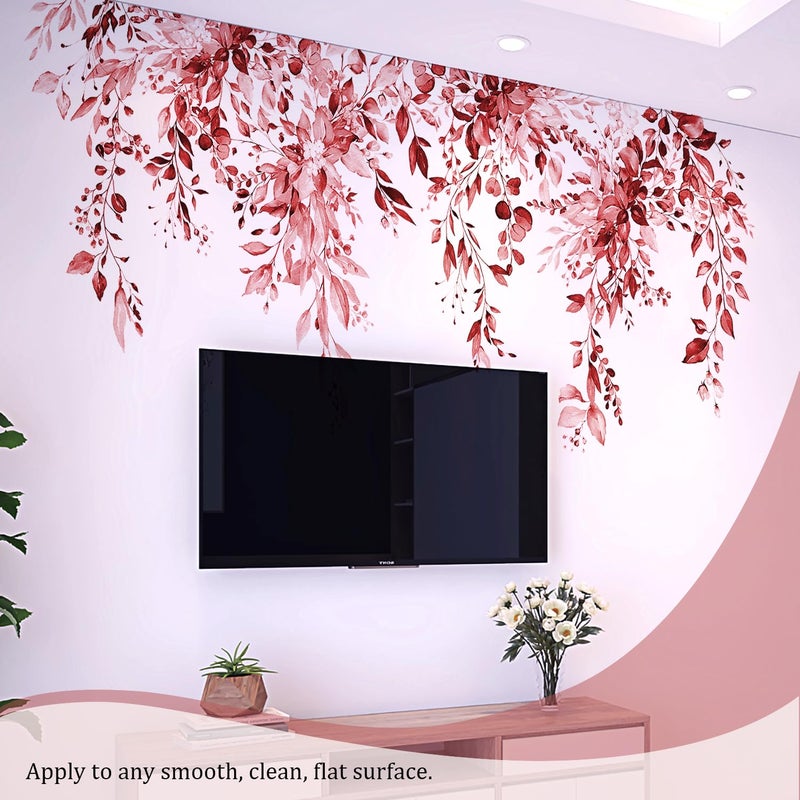 VePret Burgundy Red Plants Leaves Wall Decals Peel and Stick, Large Floral Flowers Vinyl Wall Stickers, Removable Vine Home Decor Art for Bedroom Living Room Classroom Office - Image 5