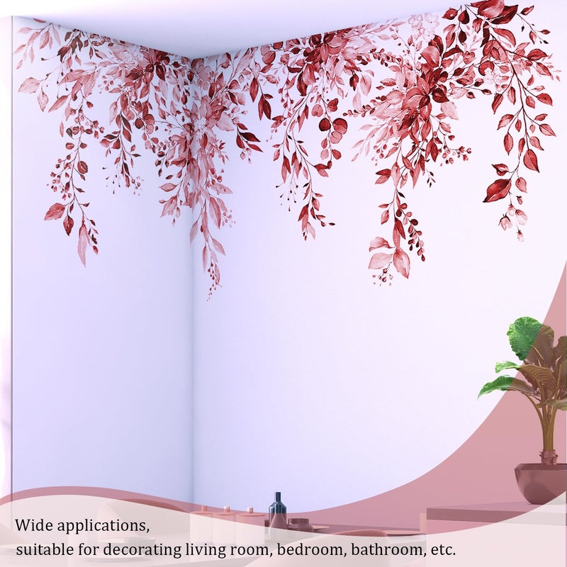 VePret Burgundy Red Plants Leaves Wall Decals Peel and Stick, Large Floral Flowers Vinyl Wall Stickers, Removable Vine Home Decor Art for Bedroom Living Room Classroom Office - Image 4
