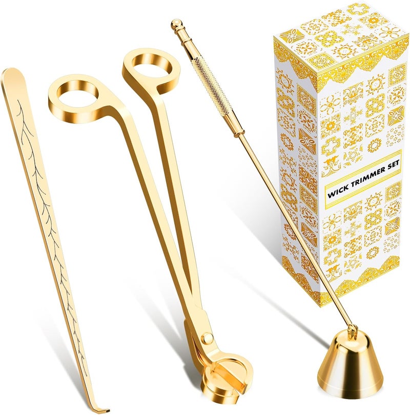 calary Candle Wick Trimmer, Candle Snuffer and Wick Dipper & Candle Accessory Set, 3 in 1 Candle Care Kit for Candle Lover (Gold) - Image 1