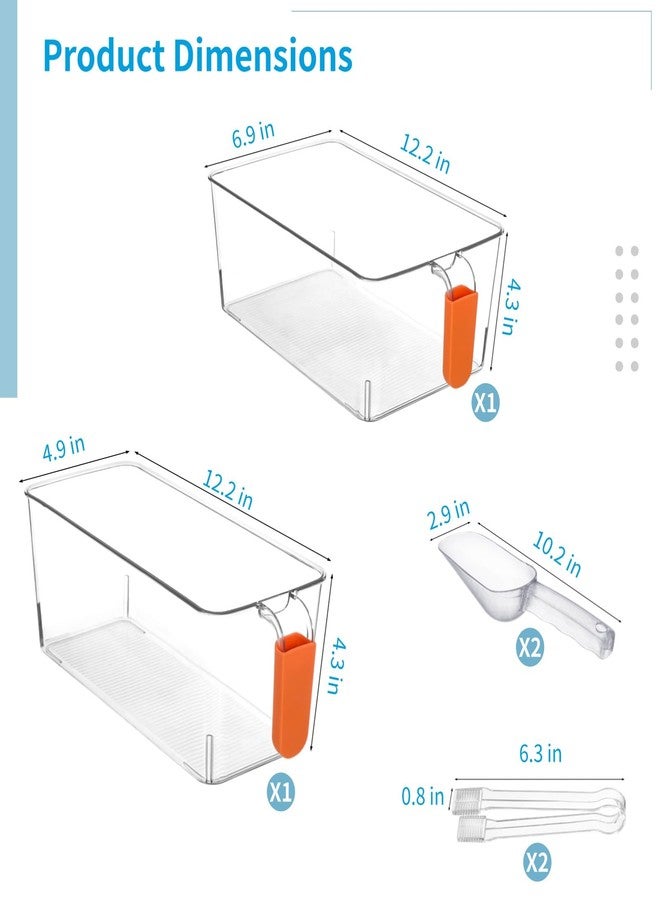 Homaisson 2 PCS Ice Bin with Scoop and Tong, Ice Bucket with Pull-out Handle for Freezer, 2 Sizes Clear Plastic Ice Container for DIY Drink Summer Party, 12.2 x 6.9 x 4.3 in, 12.2 x 4.9 x 4.3 in - Image 3