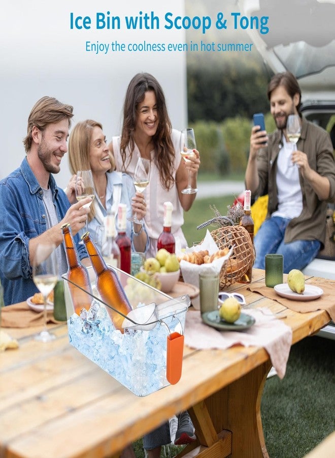 Homaisson 2 PCS Ice Bin with Scoop and Tong, Ice Bucket with Pull-out Handle for Freezer, 2 Sizes Clear Plastic Ice Container for DIY Drink Summer Party, 12.2 x 6.9 x 4.3 in, 12.2 x 4.9 x 4.3 in - Image 2