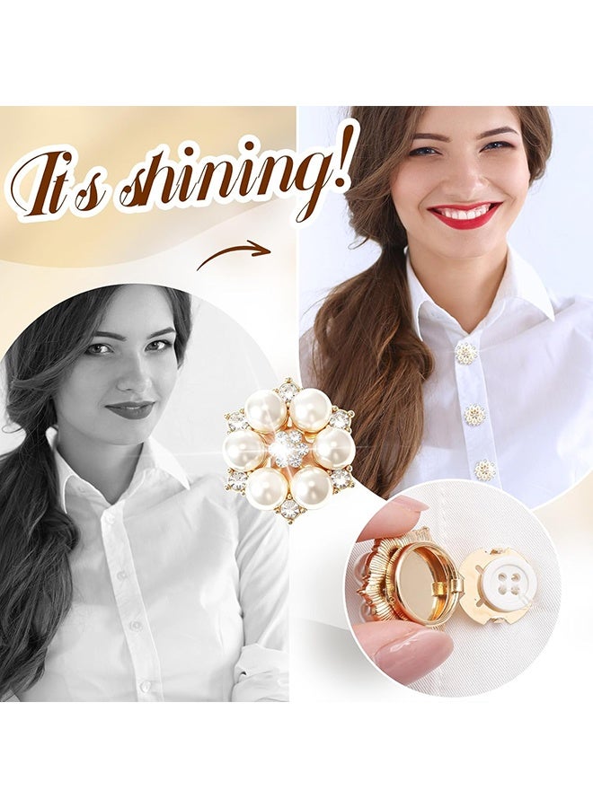 Wffo 4 Pcs Button Covers, Button Jewelry Covers for Women Blouses, Rhinestone Floral Buttons Snap On Detachable Cufflinks for Blouses Shirt Tuxedo Clothing Accessories - 2 Styles - Image 3