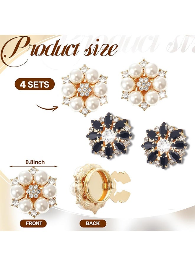 Wffo 4 Pcs Button Covers, Button Jewelry Covers for Women Blouses, Rhinestone Floral Buttons Snap On Detachable Cufflinks for Blouses Shirt Tuxedo Clothing Accessories - 2 Styles - Image 2