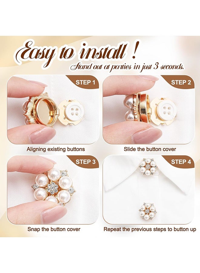 Wffo 4 Pcs Button Covers, Button Jewelry Covers for Women Blouses, Rhinestone Floral Buttons Snap On Detachable Cufflinks for Blouses Shirt Tuxedo Clothing Accessories - 2 Styles - Image 4