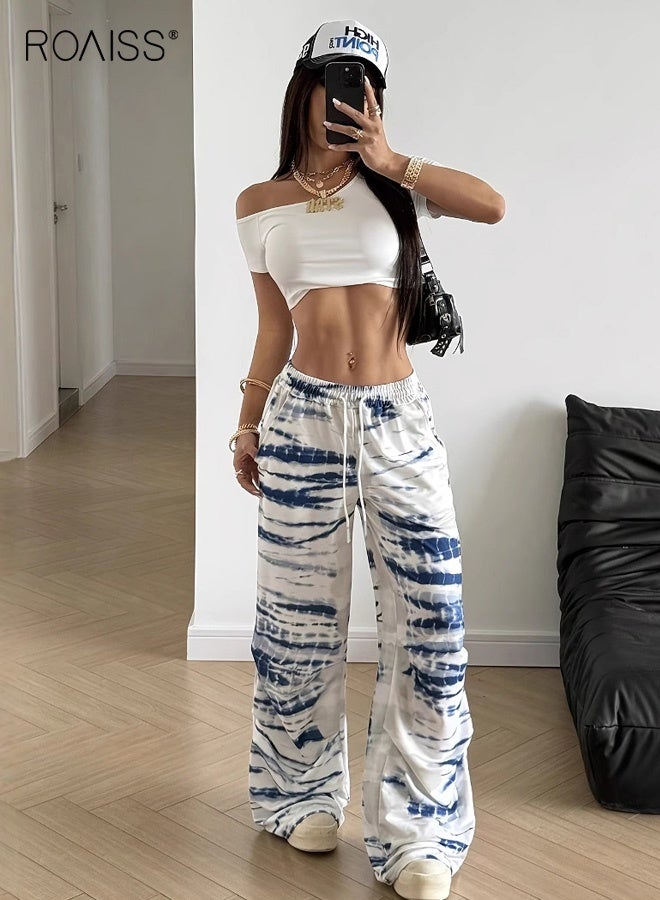 roaiss Women's Casual Tie-Dye Print Loose-Fit Pants with Elastic Drawstring Waist - All-Season Comfort, Machine Washable, Versatile for Casual Attire, Comfortable Clothing, Relaxed Fit Pants, Soft Fabric - Image 1