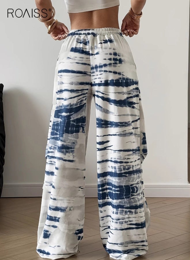 roaiss Women's Casual Tie-Dye Print Loose-Fit Pants with Elastic Drawstring Waist - All-Season Comfort, Machine Washable, Versatile for Casual Attire, Comfortable Clothing, Relaxed Fit Pants, Soft Fabric - Image 2