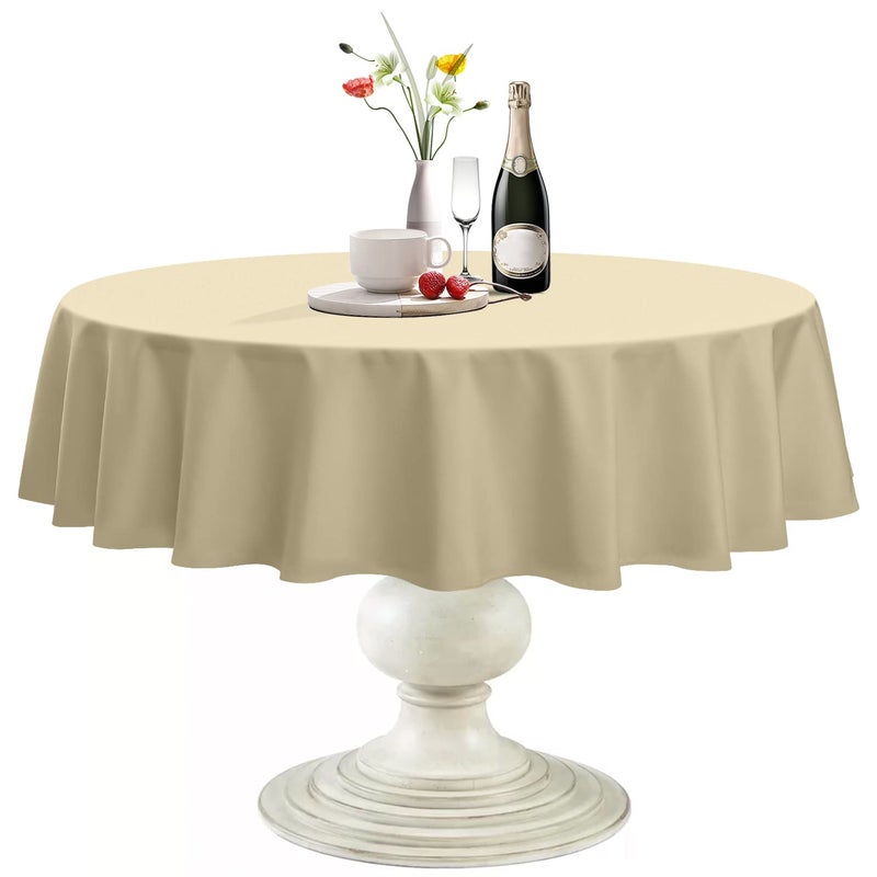 Softalker Round Tablecloth Waterproof  Stain Resistant Table Cloth Wrinkle Free Fabric Washable 210GSM Polyester Table Cover for DiningPartyOutdoor  60 inchKhaki