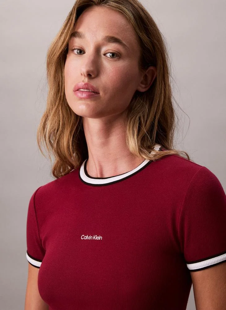 Calvin Klein Jeans Contrast Piping Crew Neck Short Sleeve Mini Dress